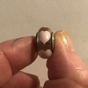 Pandora Murano Glass Clear w/Pink Hearts Charm